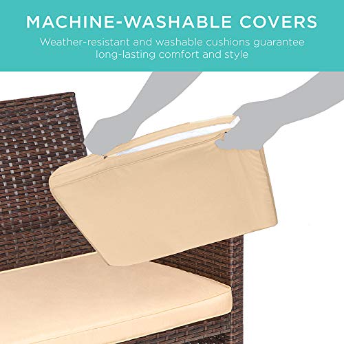 Best Choice Products 4-Piece Outdoor Wicker Patio Conversation Furniture Set for Backyard, Deck, Poolside w/Coffee Table, Seat Cushions - Gray Wicker/Navy Cushions
