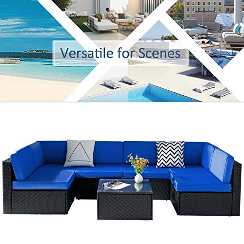 VITESSE 5 Pieces Patio Furniture Sectional Sets,Outdoor All-Weather PE Rattan Wicker Lawn Conversation Sets，Garden Sofa Set with Coffee Table and Washable Couch Cushions (Royal Blue)