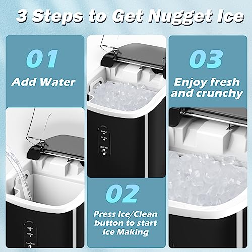 Nugget Ice Maker Countertop, Portable Crushed Ice Machine, Self Cleaning Ice Makers with One-Click Operation, Soft Chewable Pebble Ice in 7 Mins, 34Lbs/24H with Ice Scoop for Home Bar Camping RV