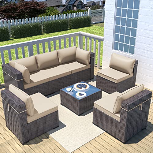 ASJMR Outdoor Patio Furniture Set with Fire Pit Table, 13 Pieces Outdoor Furniture Set Patio Sectional Sofa w/43in Propane Fire Pit, PE Wicker Rattan Patio Conversation Sets - Grey