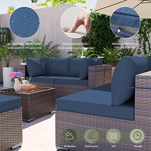 RTDTD Outdoor Patio Furniture Set with Propane Fire Pit Table, 13 Pieces Outdoor Furniture Patio Sectional Sofa Conversation Sets w/ETL Approved 43" Gas Outdoor Fire Table & Coffee Table (Brown)