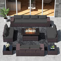 ASJMR Outdoor Patio Furniture Set with Fire Pit Table, 13 Pieces Outdoor Furniture Set Patio Sectional Sofa w/43in Propane Fire Pit, PE Wicker Rattan Patio Conversation Sets - Grey