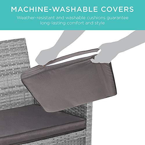 Best Choice Products 4-Piece Outdoor Wicker Patio Conversation Furniture Set for Backyard, Deck, Poolside w/Coffee Table, Seat Cushions - Gray Wicker/Navy Cushions