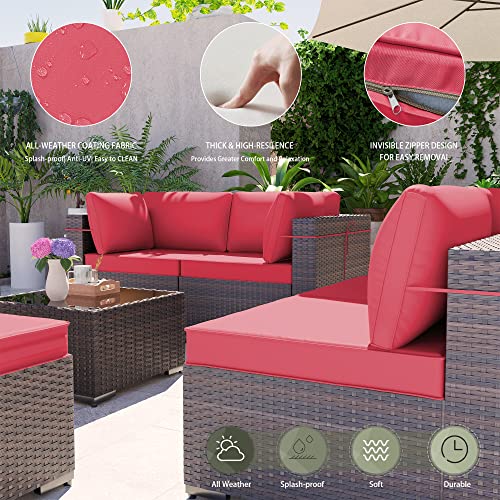 RTDTD Outdoor Patio Furniture Set with Propane Fire Pit Table, 13 Pieces Outdoor Furniture Patio Sectional Sofa Conversation Sets w/ETL Approved 43" Gas Outdoor Fire Table & Coffee Table (Brown)