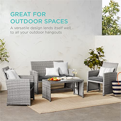 Best Choice Products 4-Piece Outdoor Wicker Patio Conversation Furniture Set for Backyard, Deck, Poolside w/Coffee Table, Seat Cushions - Gray Wicker/Navy Cushions