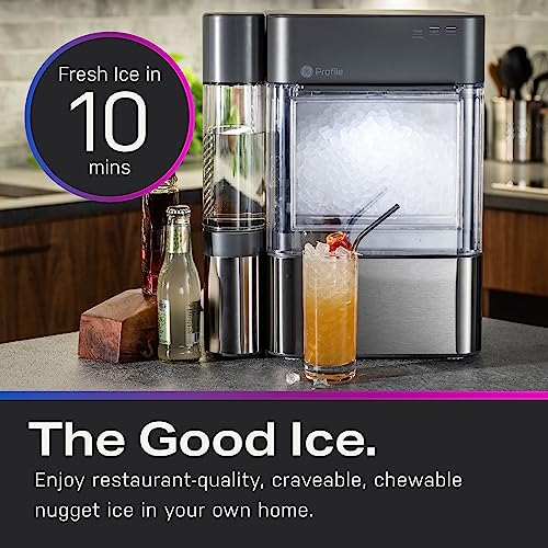 GE Profile Opal 2.0 | Countertop Nugget Ice Maker with Side Tank | Ice Machine with WiFi Connectivity | Smart Home Kitchen Essentials | Black Stainless