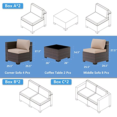 ASJMR Outdoor Patio Furniture Set with Fire Pit Table, 13 Pieces Outdoor Furniture Set Patio Sectional Sofa w/43in Propane Fire Pit, PE Wicker Rattan Patio Conversation Sets - Grey