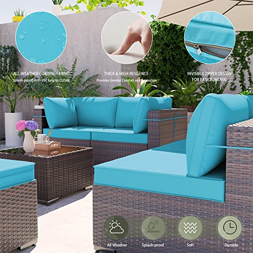 RTDTD Outdoor Patio Furniture Set with Propane Fire Pit Table, 13 Pieces Outdoor Furniture Patio Sectional Sofa Conversation Sets w/ETL Approved 43" Gas Outdoor Fire Table & Coffee Table (Brown)