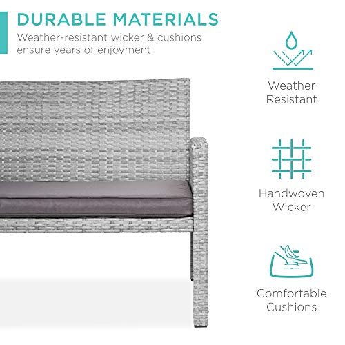 Best Choice Products 4-Piece Outdoor Wicker Patio Conversation Furniture Set for Backyard, Deck, Poolside w/Coffee Table, Seat Cushions - Gray Wicker/Navy Cushions