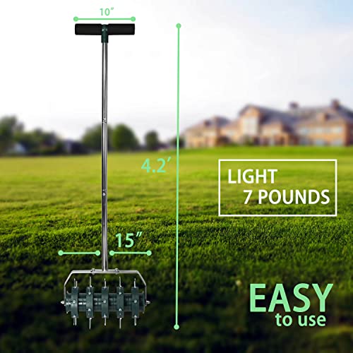 Osaava Rolling Lawn Aerator Garden Yard Rotary Push Tine Heavy Duty Spike Soil Aeration, Manual Rotary Garden Tool, Rolling Aerator New Desing Handheld Push