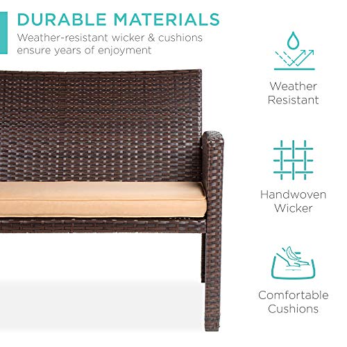 Best Choice Products 4-Piece Outdoor Wicker Patio Conversation Furniture Set for Backyard, Deck, Poolside w/Coffee Table, Seat Cushions - Gray Wicker/Navy Cushions