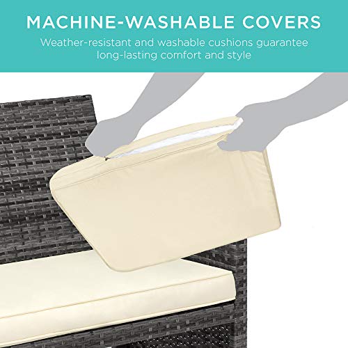 Best Choice Products 4-Piece Outdoor Wicker Patio Conversation Furniture Set for Backyard, Deck, Poolside w/Coffee Table, Seat Cushions - Gray Wicker/Navy Cushions