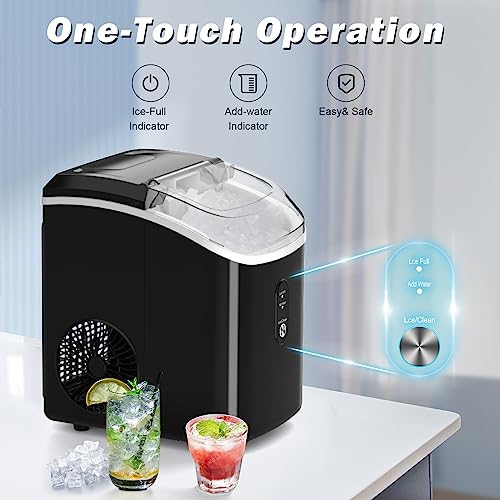 Nugget Ice Maker Countertop, Portable Crushed Ice Machine, Self Cleaning Ice Makers with One-Click Operation, Soft Chewable Pebble Ice in 7 Mins, 34Lbs/24H with Ice Scoop for Home Bar Camping RV