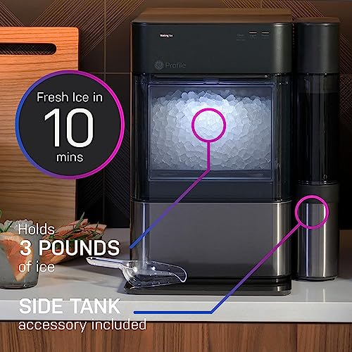GE Profile Opal 2.0 | Countertop Nugget Ice Maker with Side Tank | Ice Machine with WiFi Connectivity | Smart Home Kitchen Essentials | Black Stainless
