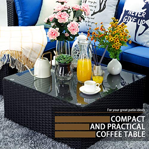 VITESSE 5 Pieces Patio Furniture Sectional Sets,Outdoor All-Weather PE Rattan Wicker Lawn Conversation Sets，Garden Sofa Set with Coffee Table and Washable Couch Cushions (Royal Blue)