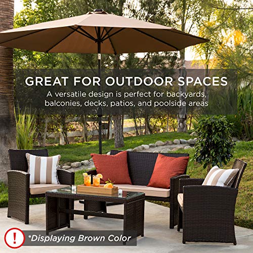 Best Choice Products 4-Piece Outdoor Wicker Patio Conversation Furniture Set for Backyard, Deck, Poolside w/Coffee Table, Seat Cushions - Gray Wicker/Navy Cushions