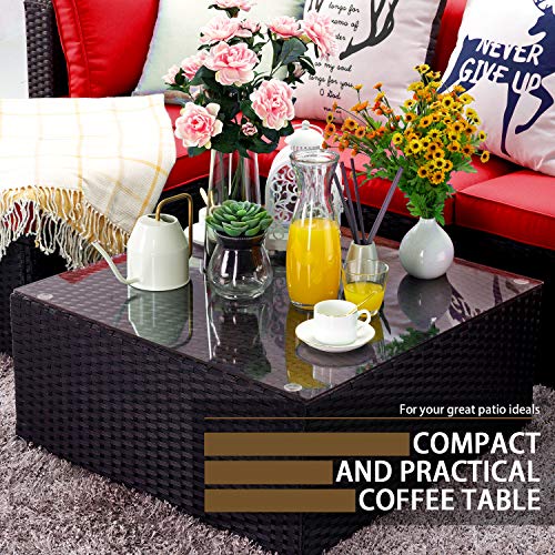 VITESSE 5 Pieces Patio Furniture Sectional Sets,Outdoor All-Weather PE Rattan Wicker Lawn Conversation Sets，Garden Sofa Set with Coffee Table and Washable Couch Cushions (Royal Blue)