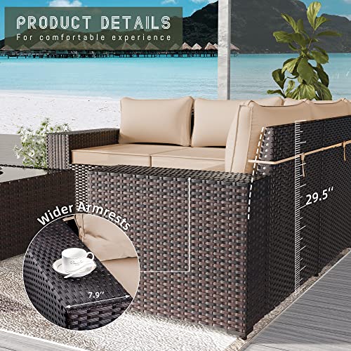 RTDTD Outdoor Patio Furniture Set with Propane Fire Pit Table, 13 Pieces Outdoor Furniture Patio Sectional Sofa Conversation Sets w/ETL Approved 43" Gas Outdoor Fire Table & Coffee Table (Brown)