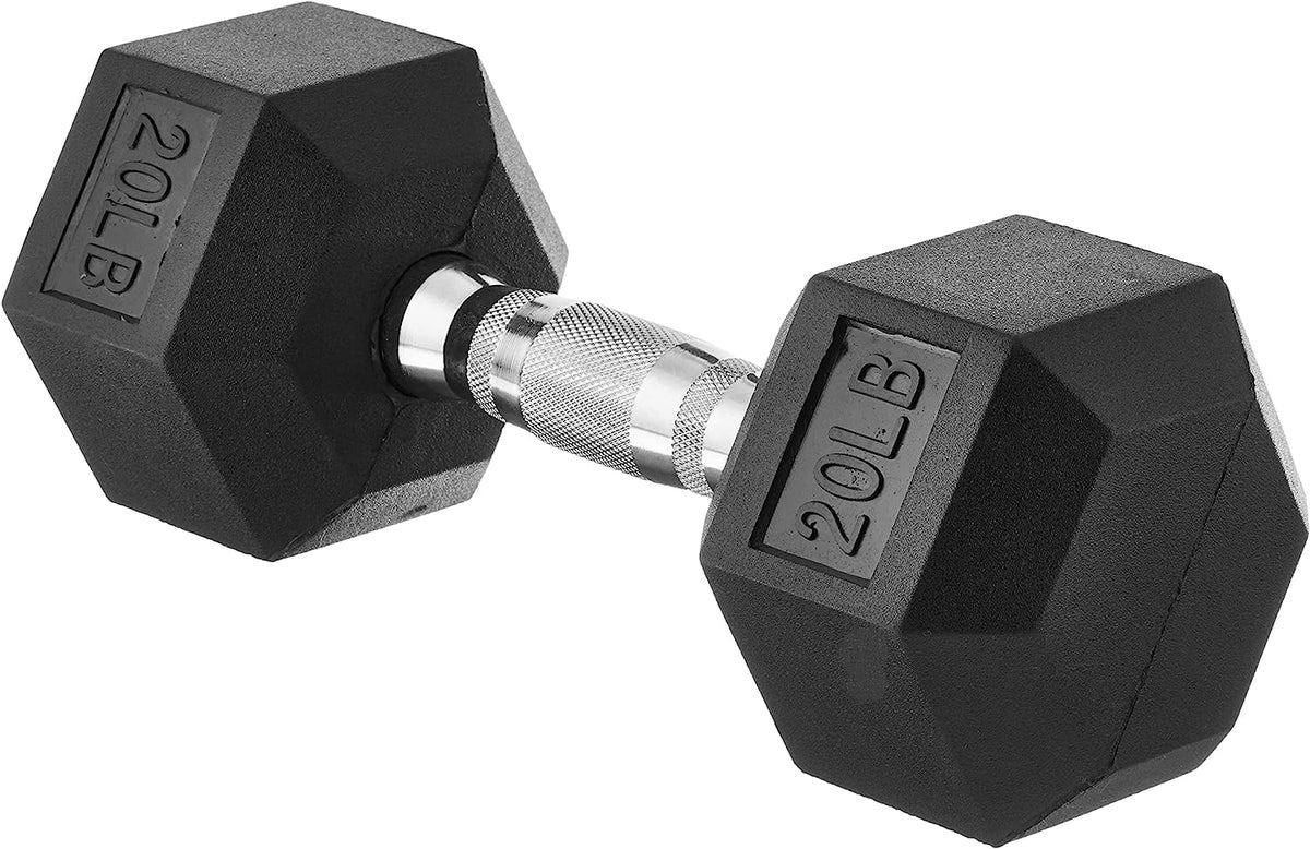 Rubber Encased Exercise & Fitness Hex Dumbbell, Hand Weight For Strength Training
