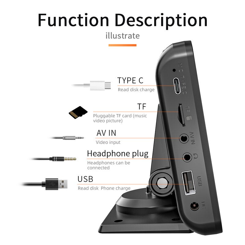 Portable Car MP5 Player Wireless Carplay Monitor Android Auto 7 Inch Touch Screen Bluetooth Universal Multimedia Stereo