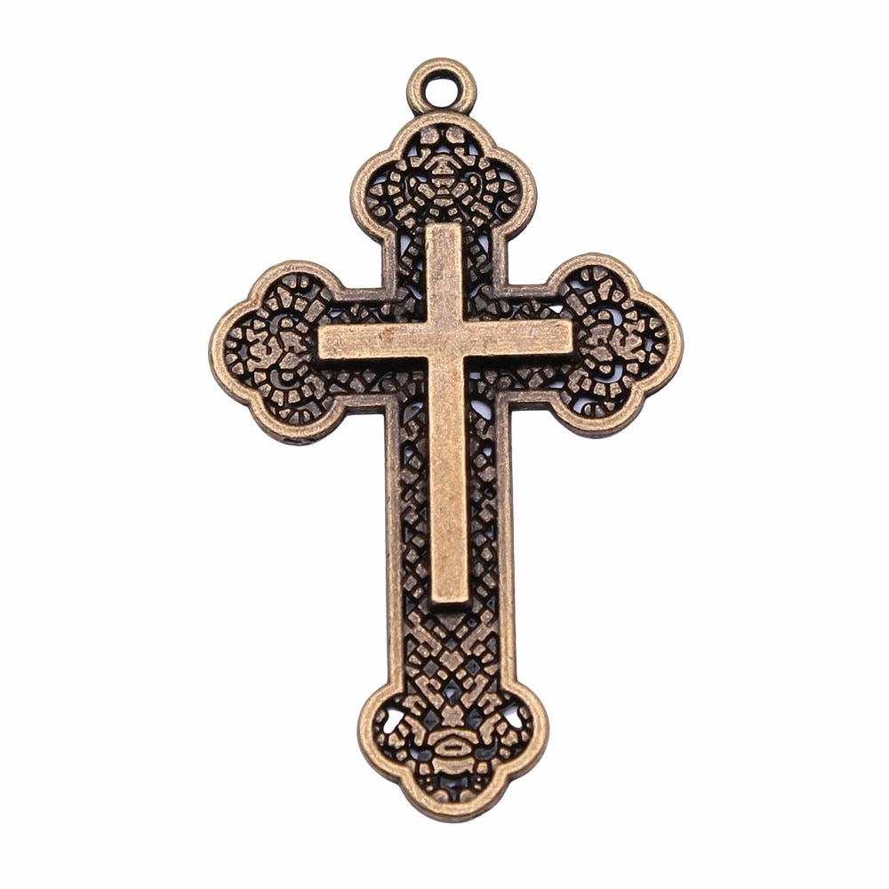 WYSIWYG 3pcs 54x33mm Religious Cross Pendant Orthodox Cross Charms Antique Silver Color Antique Gold Cross Charm