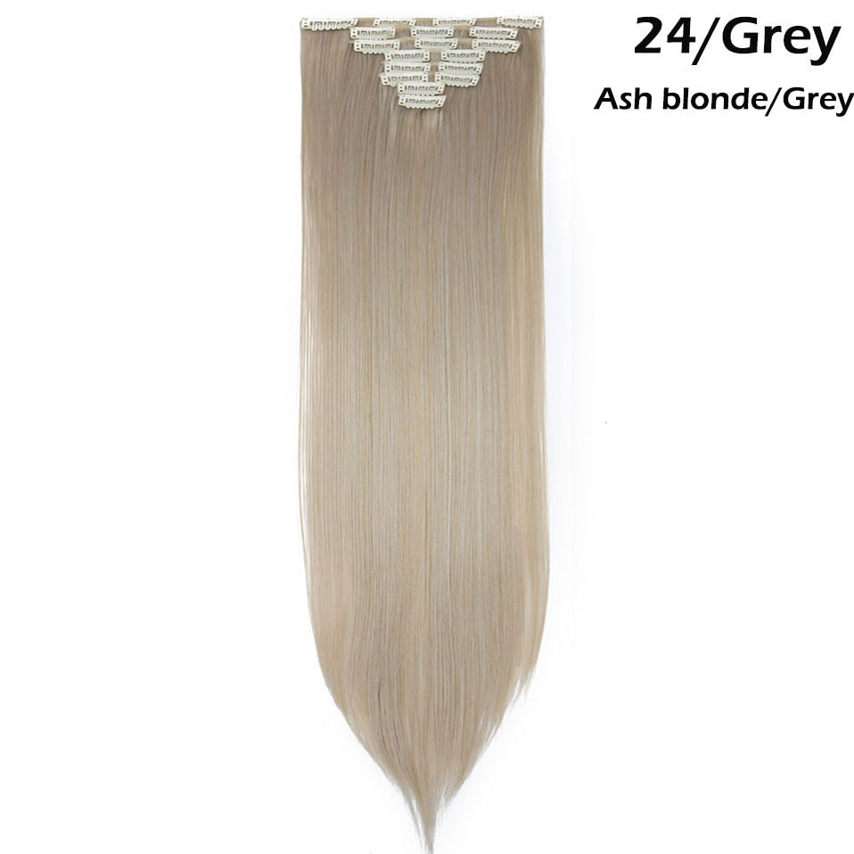 S-noilite Synthetic Pcs/set Long Straight Clip In On Hair Extensions Black Brown Red Pink Purple Fake Hairpieces For Women
