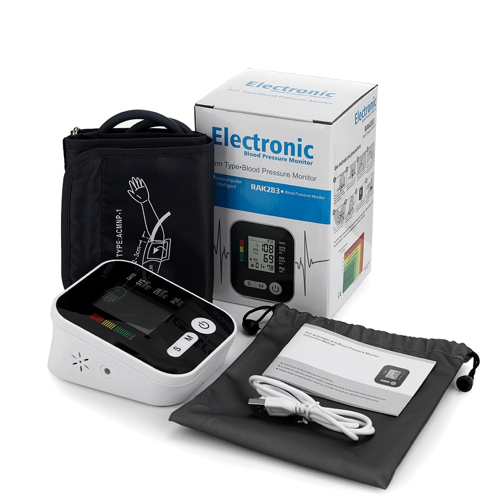 Electric Upper Arm Blood Pressure Monitor Digital Heart Beat Rate Pulse Meter Voice Alarm Automatic Home Blood Pressure Meter