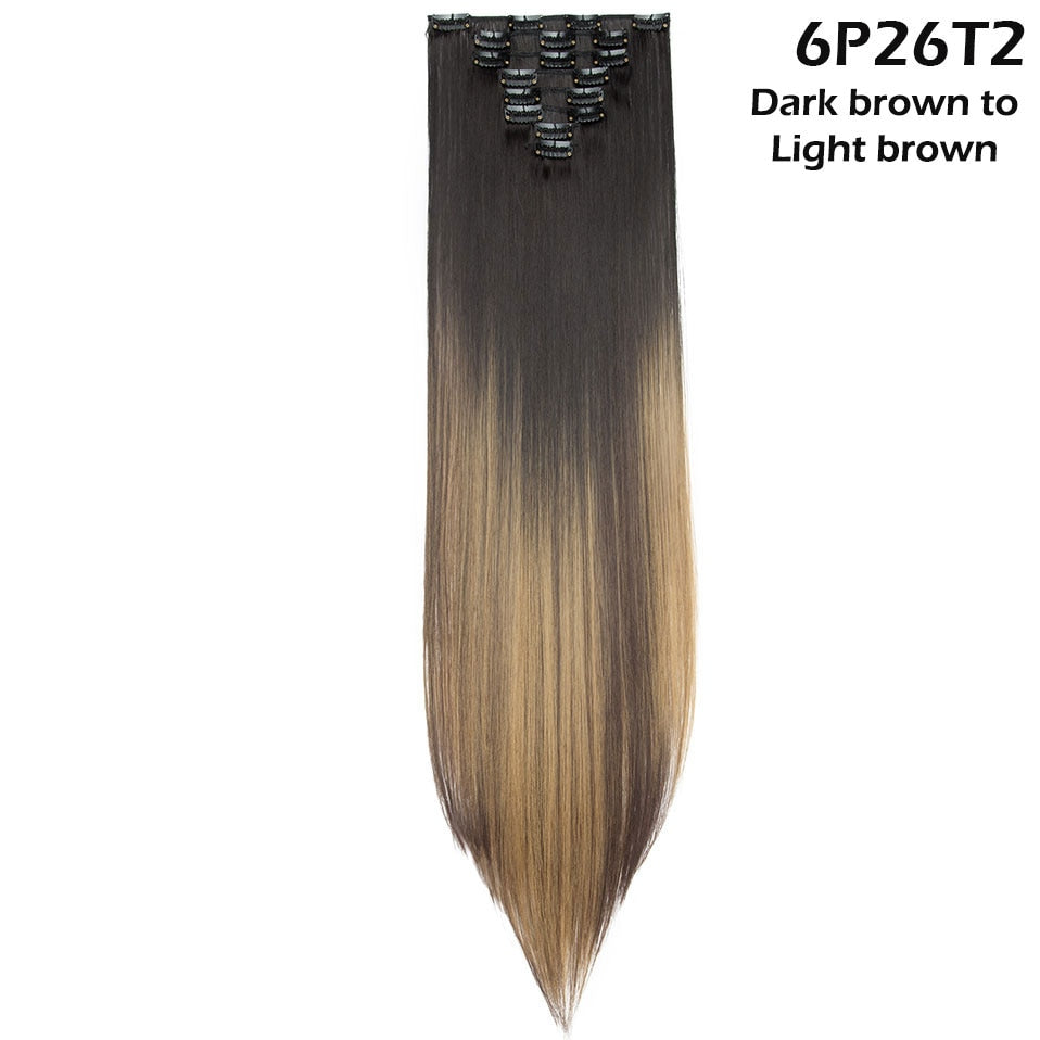 S-noilite Synthetic Pcs/set Long Straight Clip In On Hair Extensions Black Brown Red Pink Purple Fake Hairpieces For Women