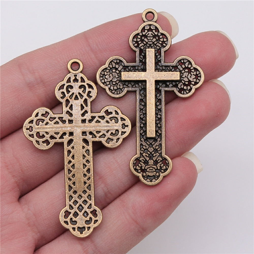 WYSIWYG 3pcs 54x33mm Religious Cross Pendant Orthodox Cross Charms Antique Silver Color Antique Gold Cross Charm