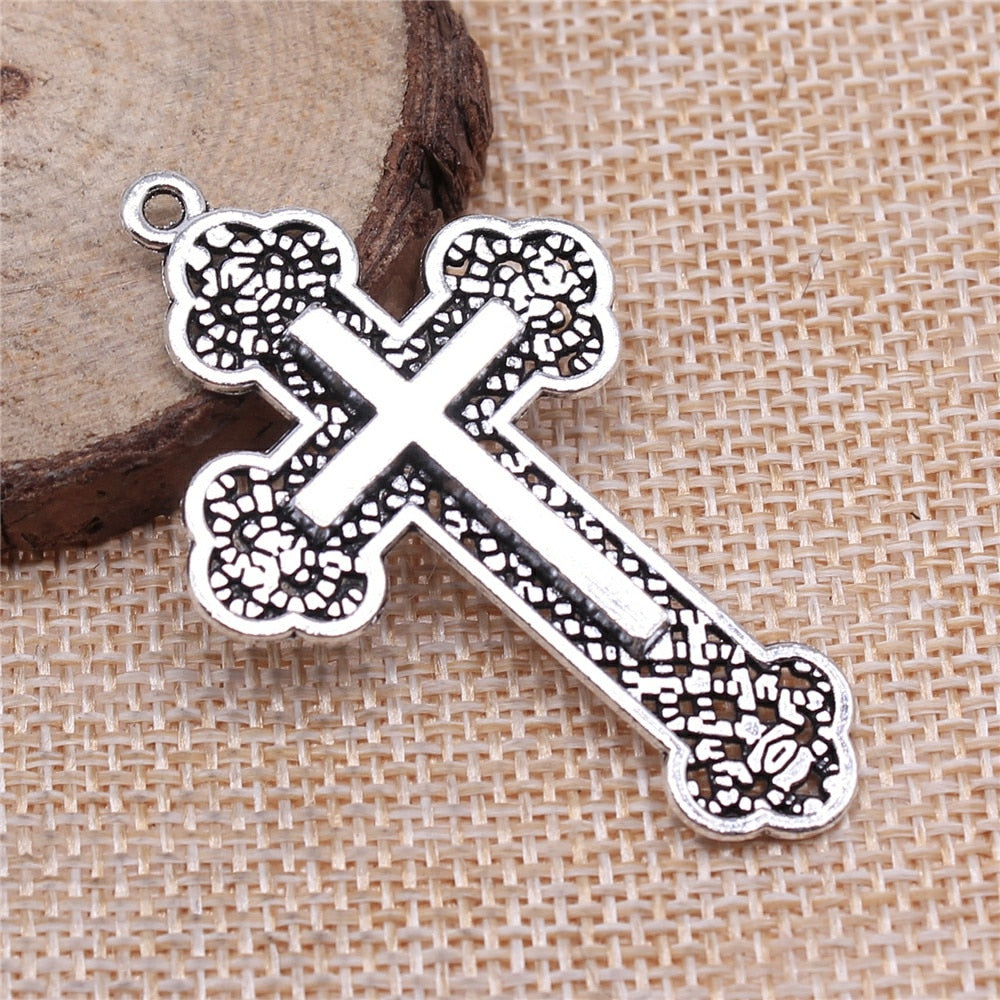 WYSIWYG 3pcs 54x33mm Religious Cross Pendant Orthodox Cross Charms Antique Silver Color Antique Gold Cross Charm