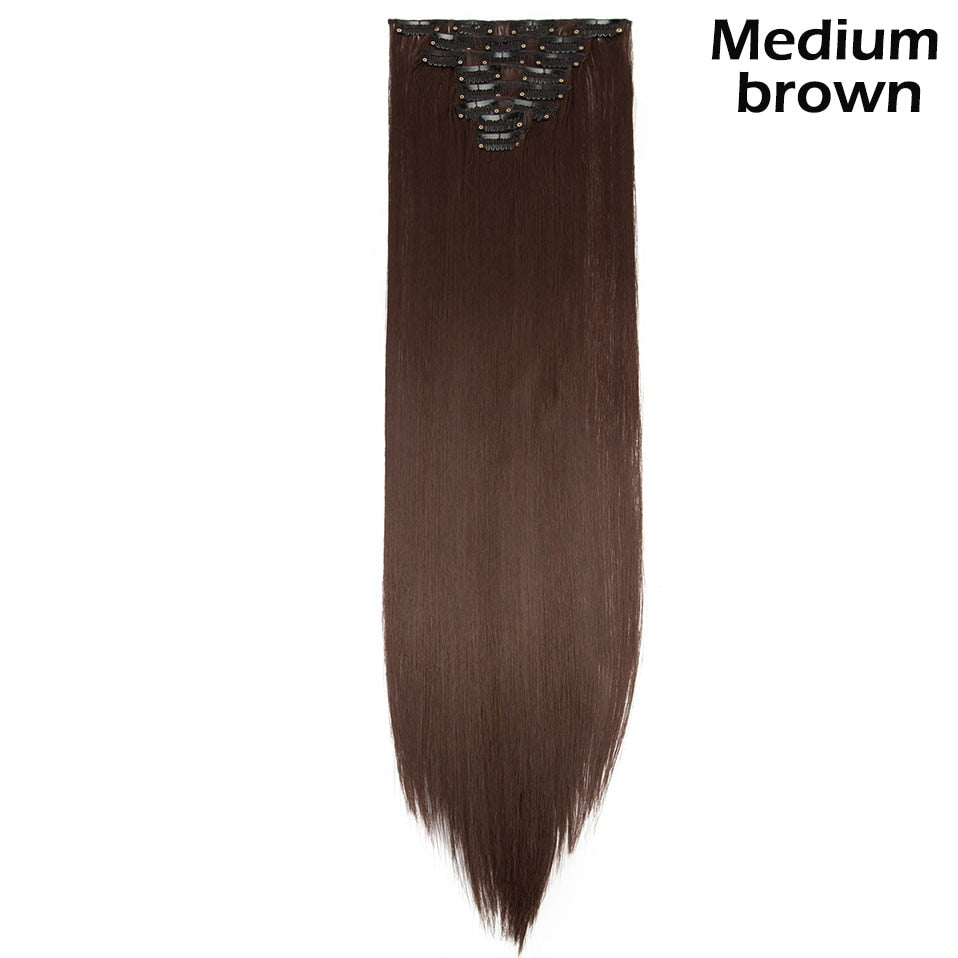 S-noilite Synthetic Pcs/set Long Straight Clip In On Hair Extensions Black Brown Red Pink Purple Fake Hairpieces For Women