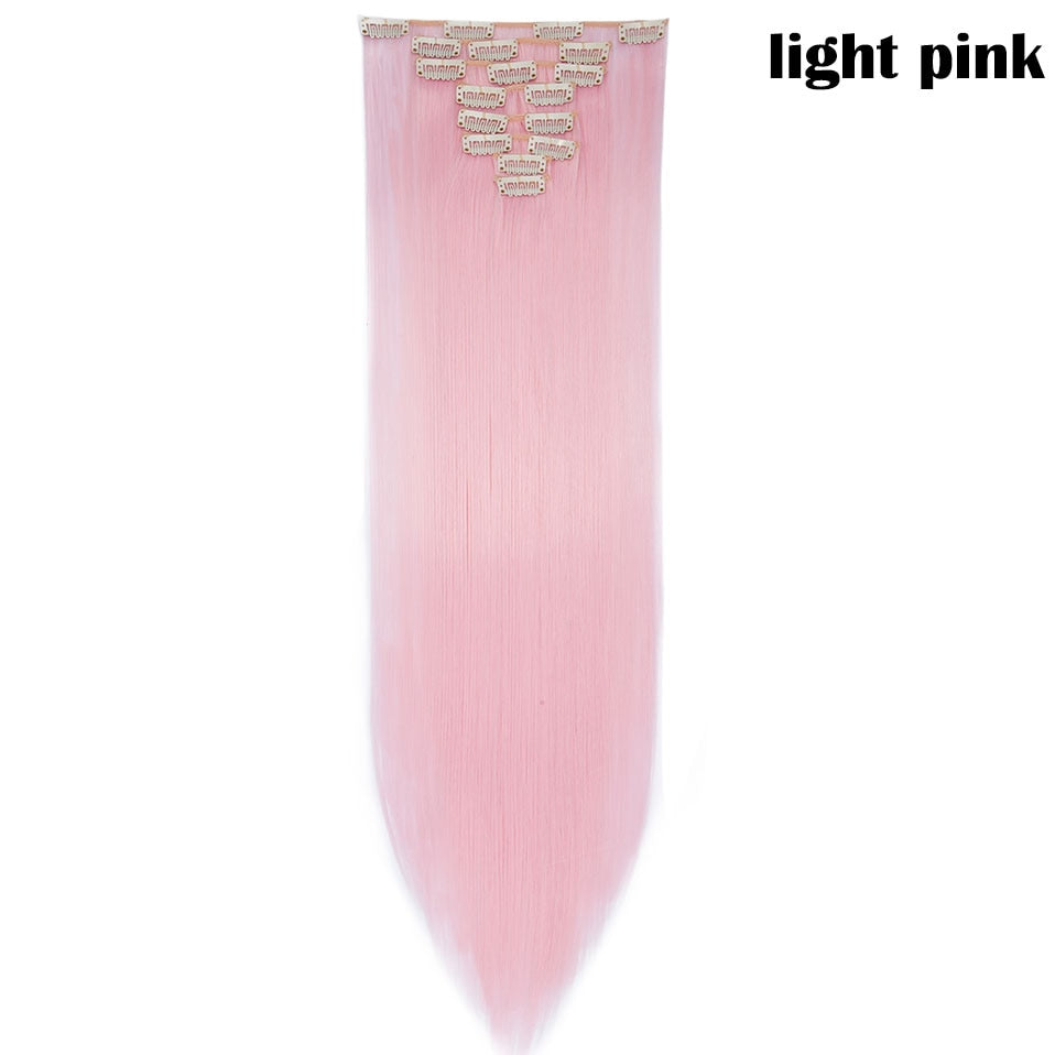 S-noilite Synthetic Pcs/set Long Straight Clip In On Hair Extensions Black Brown Red Pink Purple Fake Hairpieces For Women