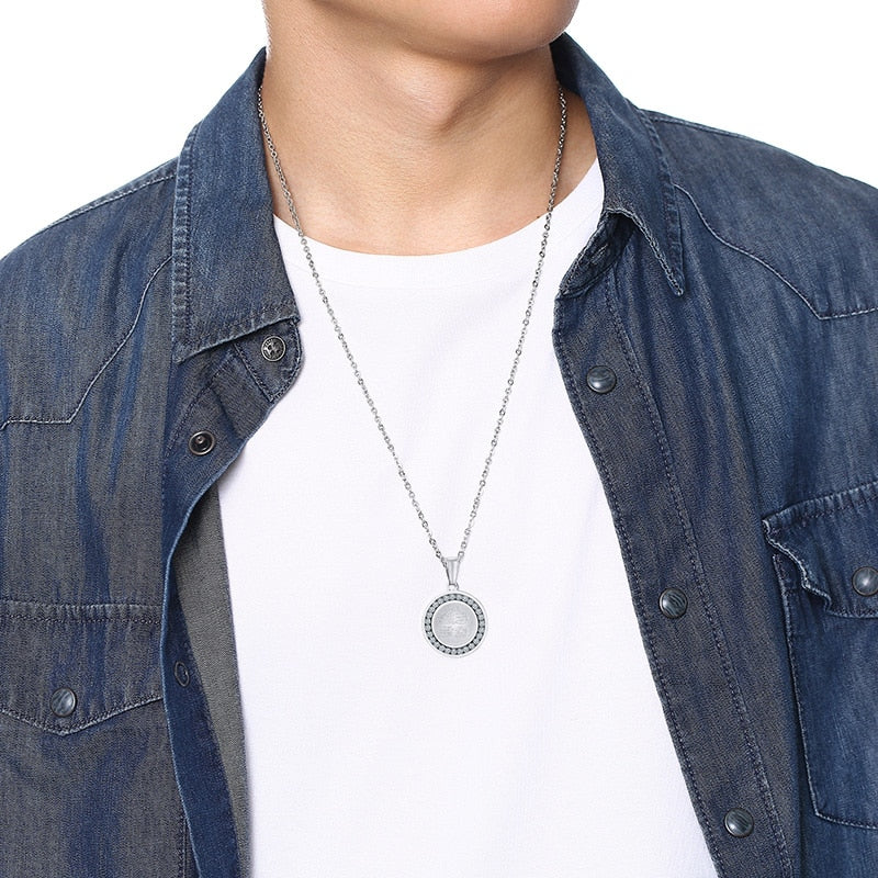 Vnox Islamic Necklace  Gold-color Round Necklace Religious Jewelry with Beautiful CZ Stone