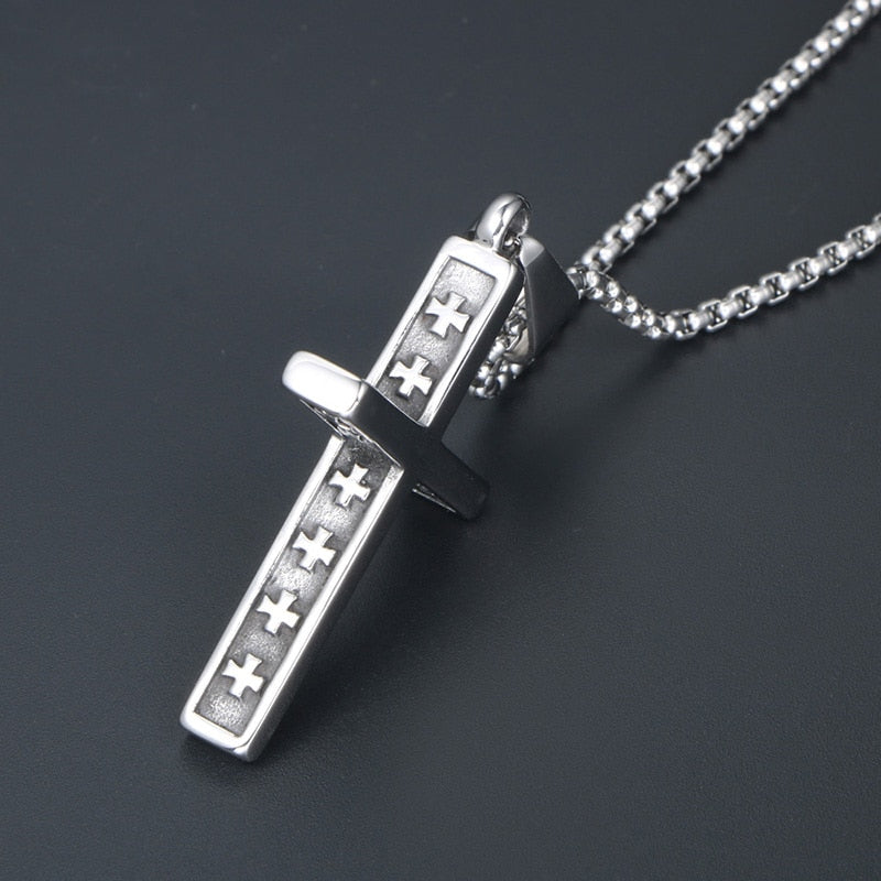 EyeYoYo Stainless Steel Vintage Cross Pendant Necklace Men Religious Delicate Necklace Personality Jewelry