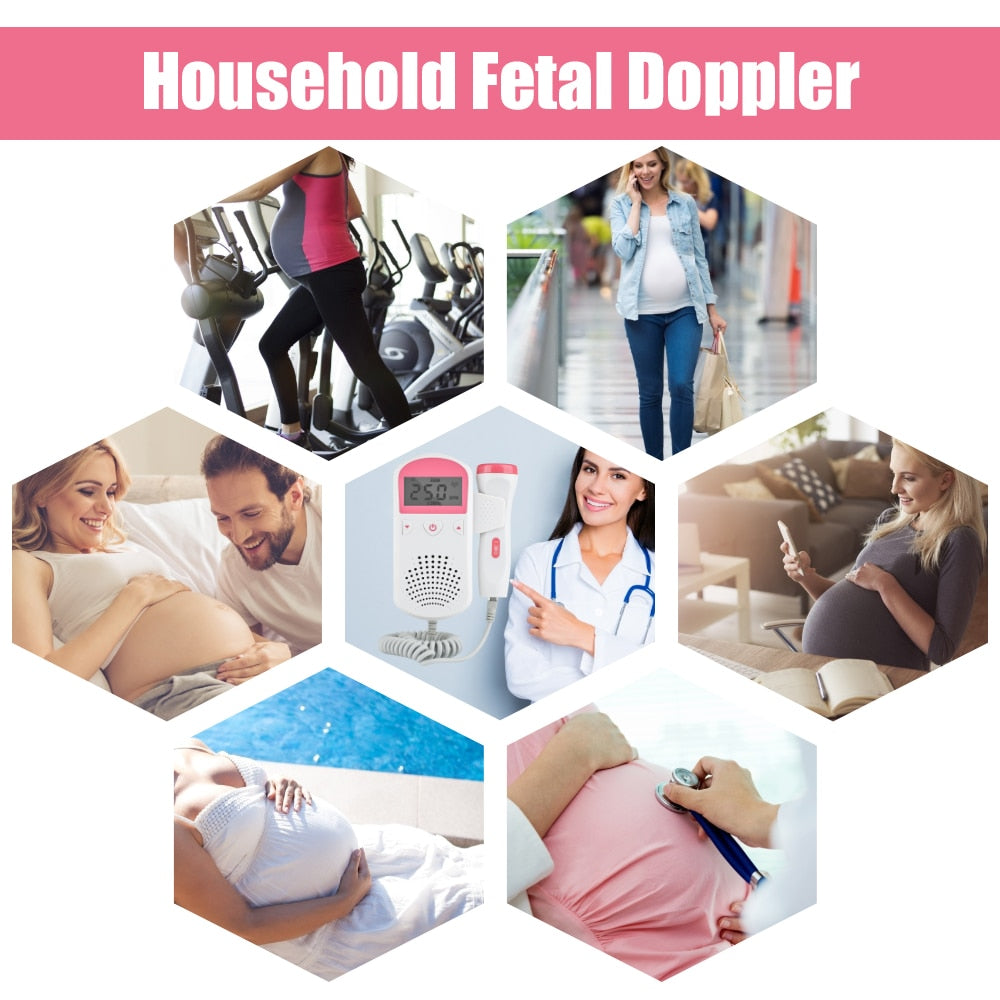 Fetal Doppler Ultrasound Baby Monitor Household Fetus Baby Heartbeat Detector Baby Heart Rate Monitor 2.5MHz No Radiation