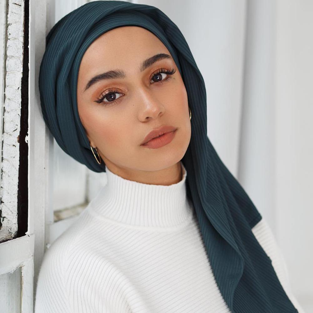 Fashion Pleated Stripe Scarf Women Muslim Jersey Hijabs Shawl hijeb femme Africa Headband Long Islam Underscarf Sjaal Bufandas