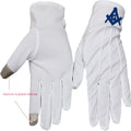 Golden Square and Compass Freemasonry Embroidery, Dot Plastic Anti-slip, Touch Screen, Polyester Gloves-[White]