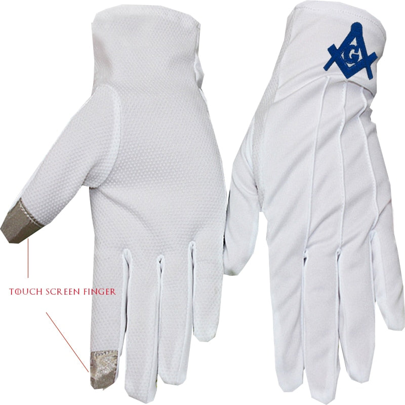 Golden Square and Compass Freemasonry Embroidery, Dot Plastic Anti-slip, Touch Screen, Polyester Gloves-[White]