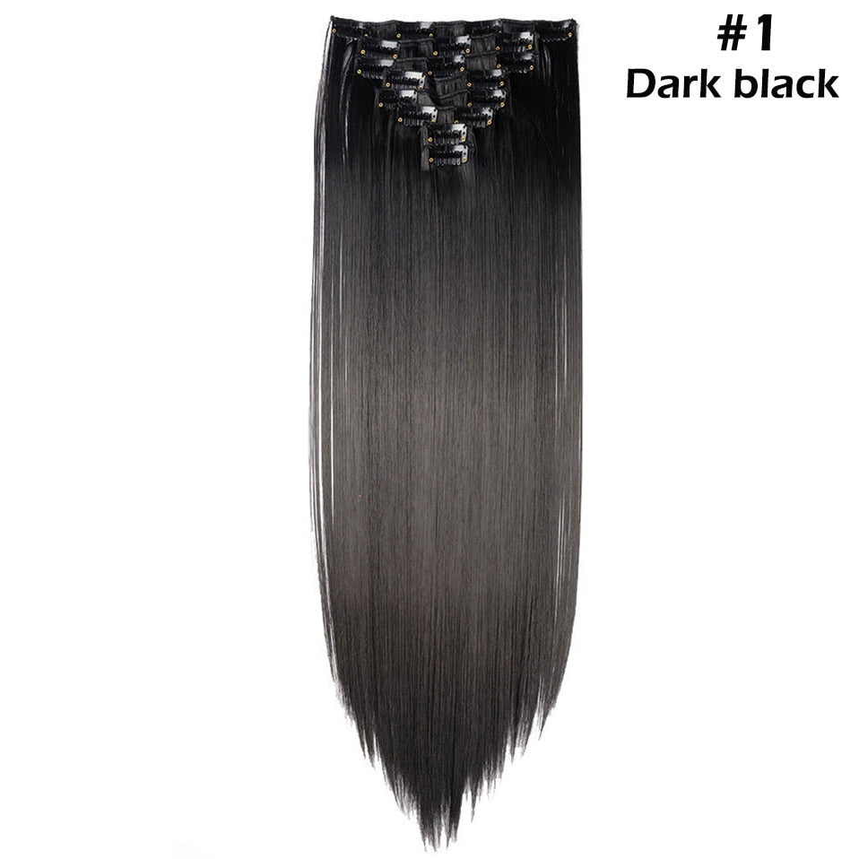 S-noilite Synthetic Pcs/set Long Straight Clip In On Hair Extensions Black Brown Red Pink Purple Fake Hairpieces For Women