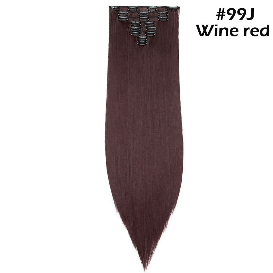 S-noilite Synthetic Pcs/set Long Straight Clip In On Hair Extensions Black Brown Red Pink Purple Fake Hairpieces For Women