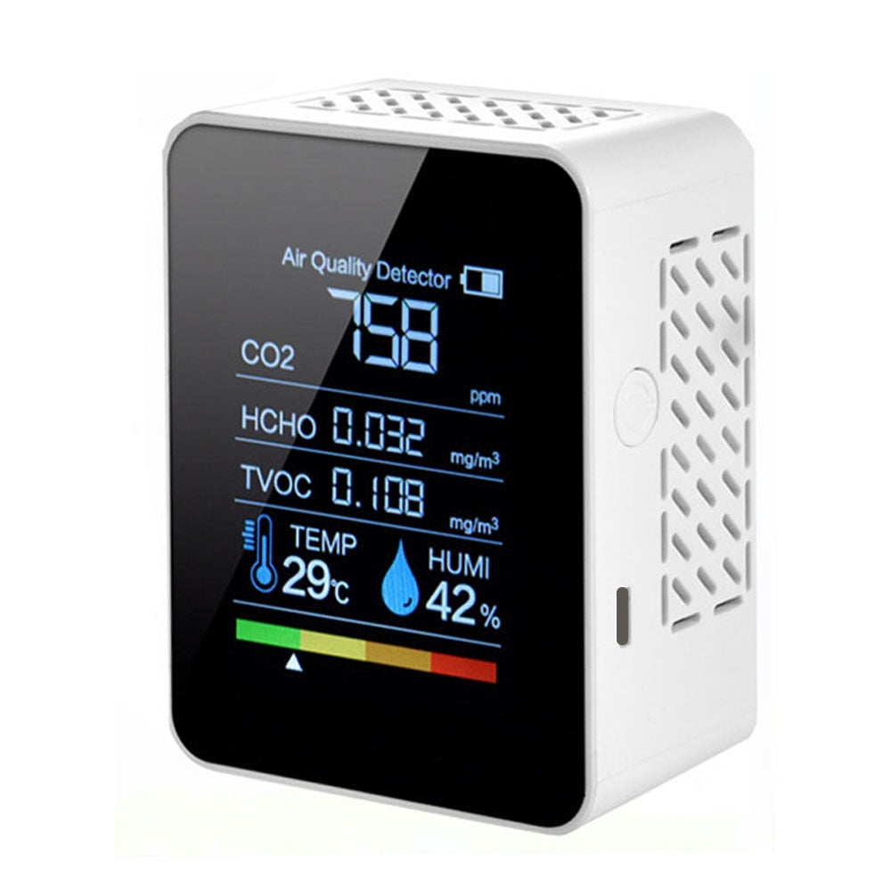 Multifunctional 5in1 CO2 Meter Digital Temperature Humidity Tester Carbon Dioxide TVOC HCHO Detector Air Quality Monitor