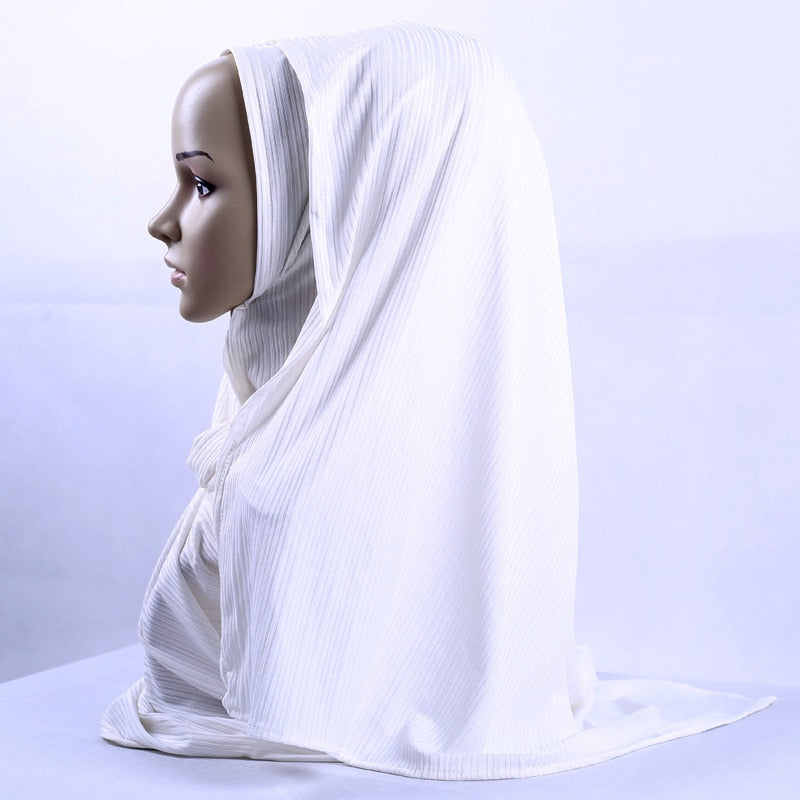 Fashion Pleated Stripe Scarf Women Muslim Jersey Hijabs Shawl hijeb femme Africa Headband Long Islam Underscarf Sjaal Bufandas