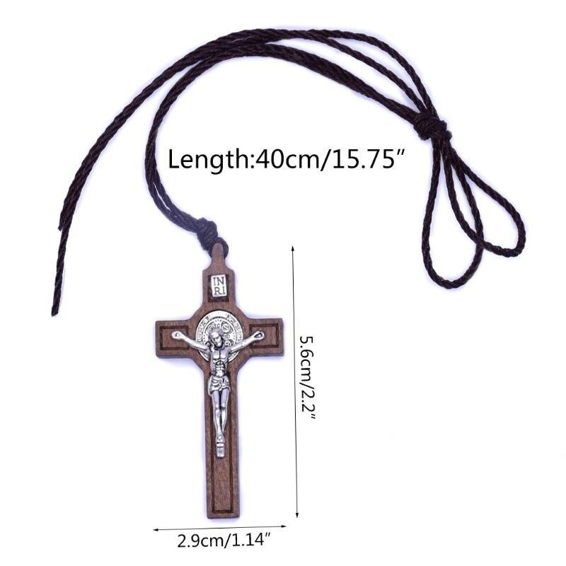 Retro Jesus Cross Necklace Wood Metal Pendant Jewelry Men Women Catholic Religious Christian Charm Gift High Quality