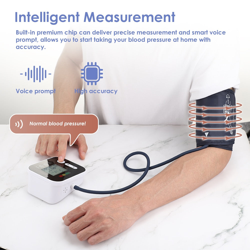Electric Upper Arm Blood Pressure Monitor Digital Heart Beat Rate Pulse Meter Voice Alarm Automatic Home Blood Pressure Meter