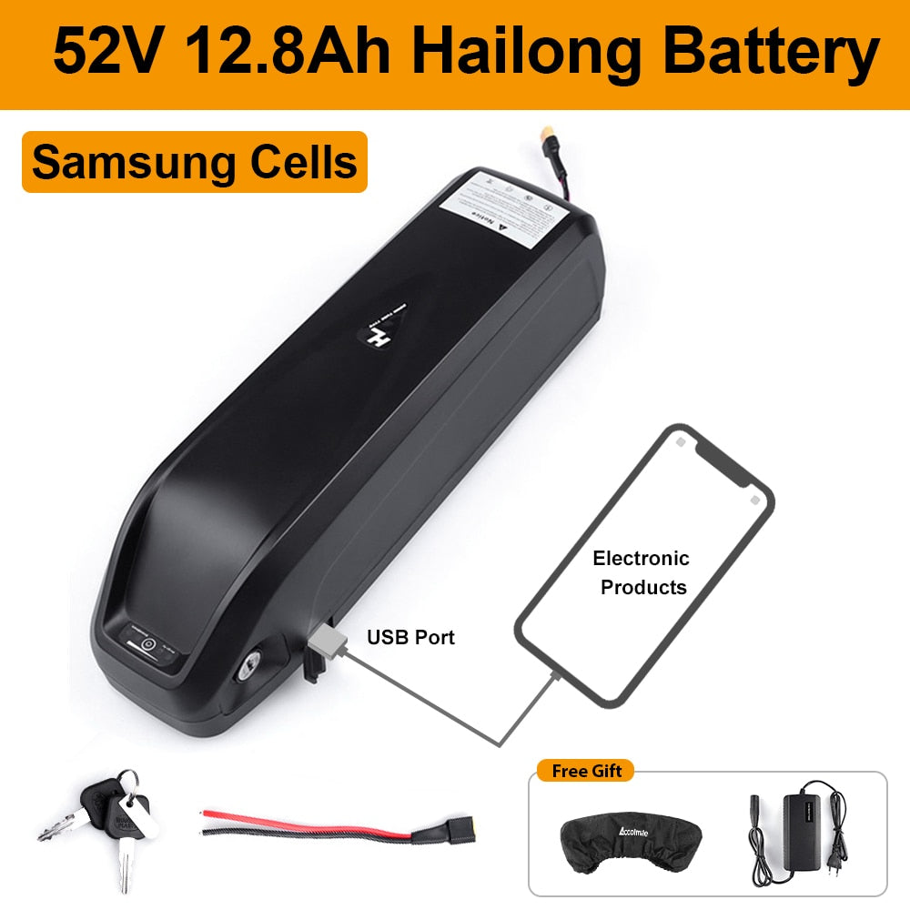 Hailong Samsung Cells E-bike Lithium Battery 48V 17.5Ah 20Ah 18Ah 52V 36V USB Port Powerful Battery Electric Bicycle Conversions