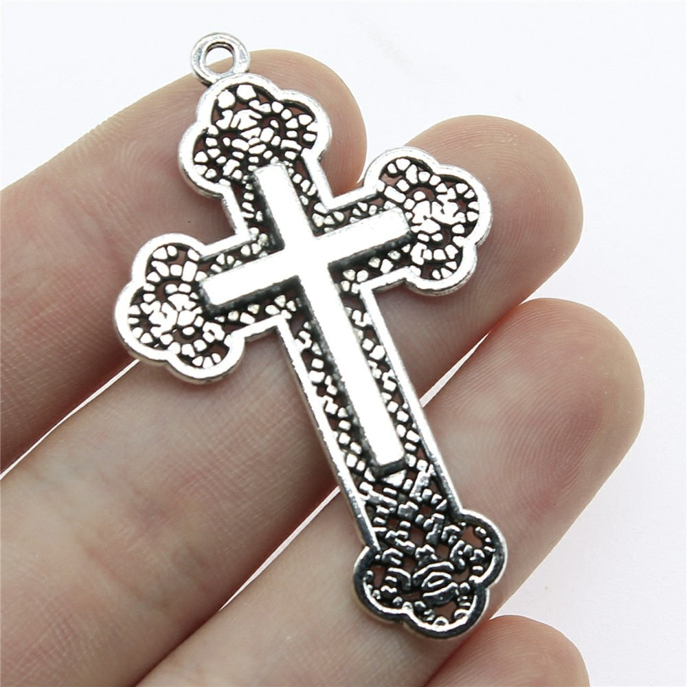WYSIWYG 3pcs 54x33mm Religious Cross Pendant Orthodox Cross Charms Antique Silver Color Antique Gold Cross Charm