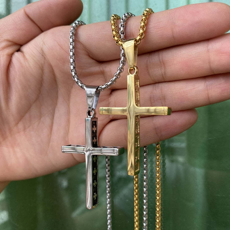 EyeYoYo Stainless Steel Vintage Cross Pendant Necklace Men Religious Delicate Necklace Personality Jewelry