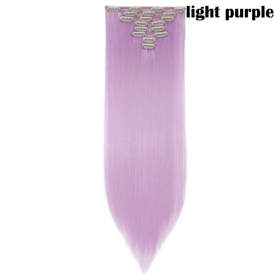 S-noilite Synthetic Pcs/set Long Straight Clip In On Hair Extensions Black Brown Red Pink Purple Fake Hairpieces For Women