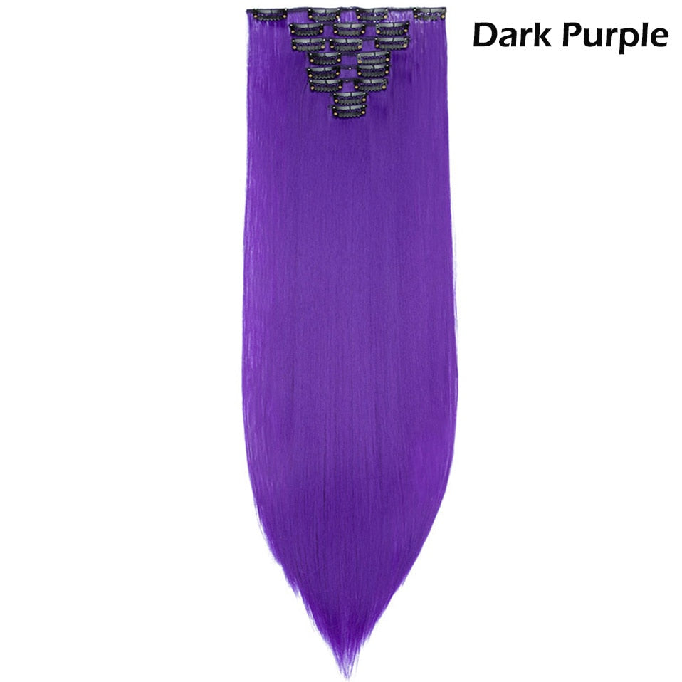 S-noilite Synthetic Pcs/set Long Straight Clip In On Hair Extensions Black Brown Red Pink Purple Fake Hairpieces For Women