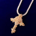 Cross Flower Necklaces &amp; Pendant Gold Color Plated Bling Cubic Zircon Men's Hip Hop Jewelry